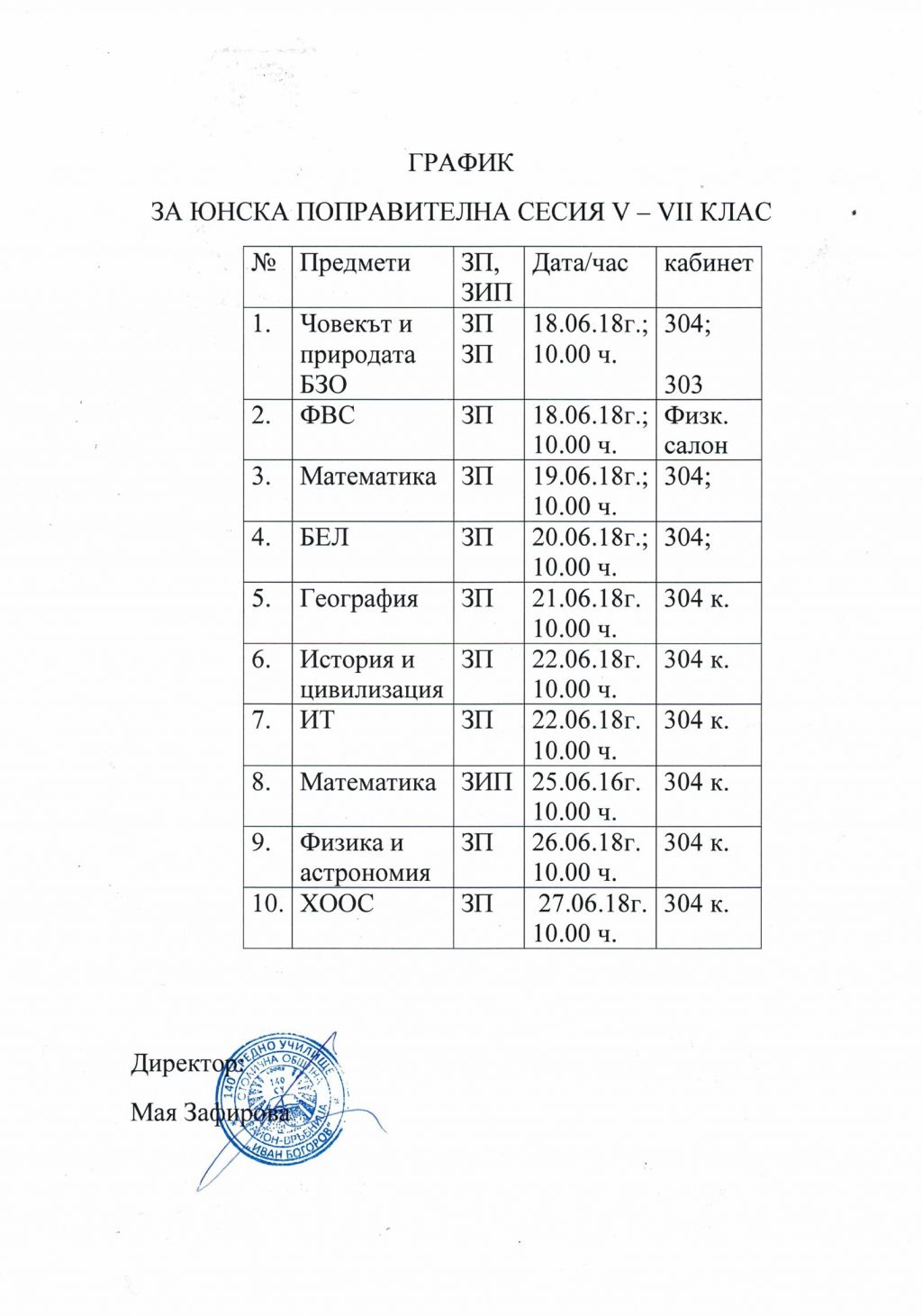 График  за поправителна сесия на учениците от 5 до 7 клас - 140 СУ Иван Богоров | Обеля София
